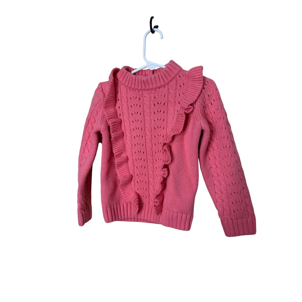 Janie and Jack Girls Pink Cable Knit Ruffle Front Sweater Size 3 Toddler Winter